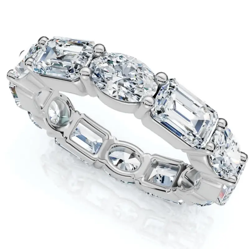 6 1/2Ct Oval & Emerald Diamond Eternity Ring 14K Gold Or Platinum Lab Grown 1
