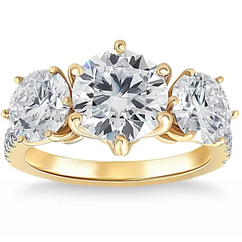 6 1/4 Ct Three Stone Diamond Engagement Ring Lab Grown White Yellow Rose Gold 1