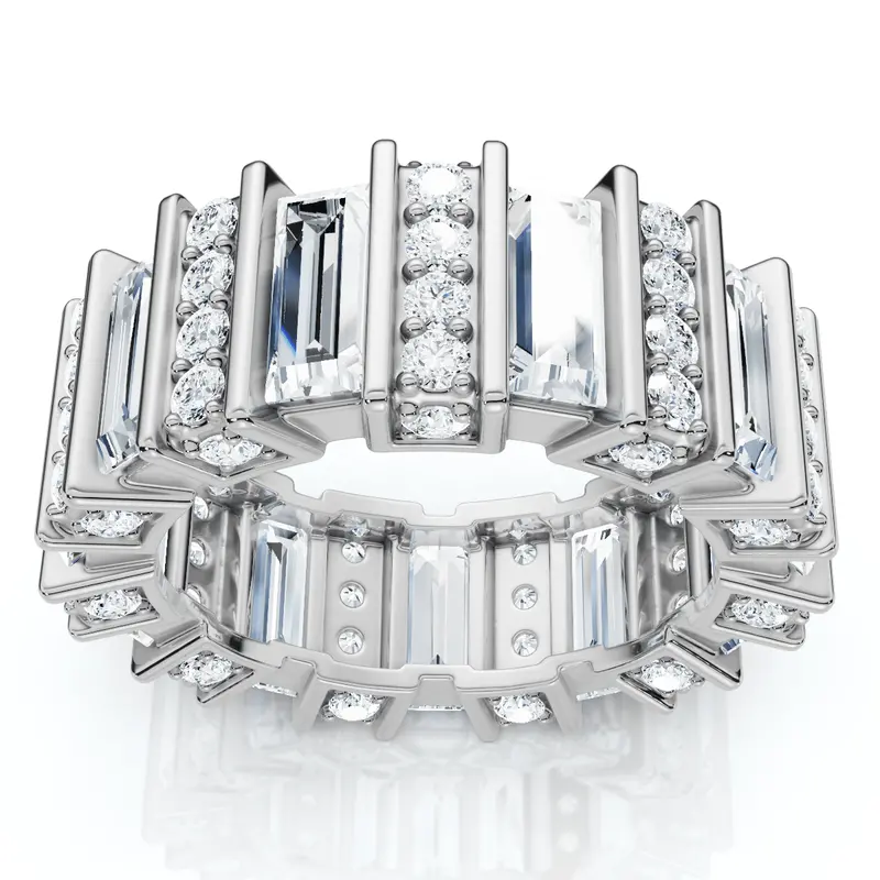 6 Ct Emerald Cut Designer Wide Diamond Eternity Wedding Ring 14K Gold Lab Grown 1