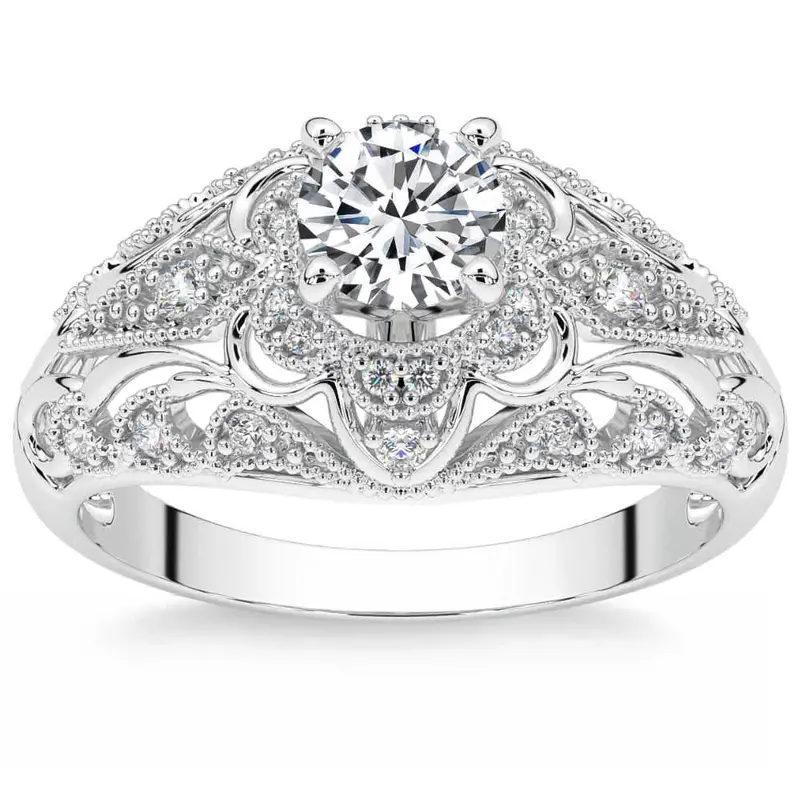 .65Ct Certified Diamond Engagement Ring 14K White Gold Size: 9 1