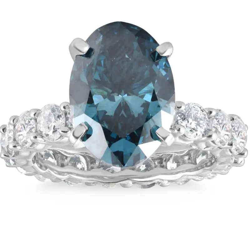 6Ct Blue & White Diamond Engagement Eternity Ring 14K White Gold Lab Grown 1