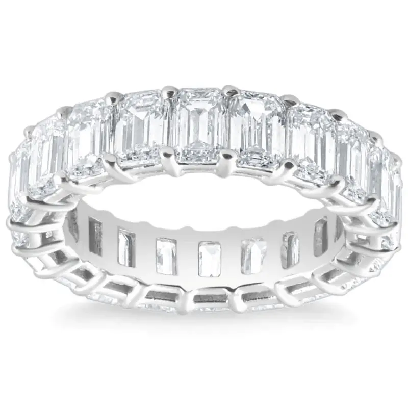 6Ct Emerald Cut Diamond Eternity Ring Lab Grown 14K White Or Yellow Gold 1