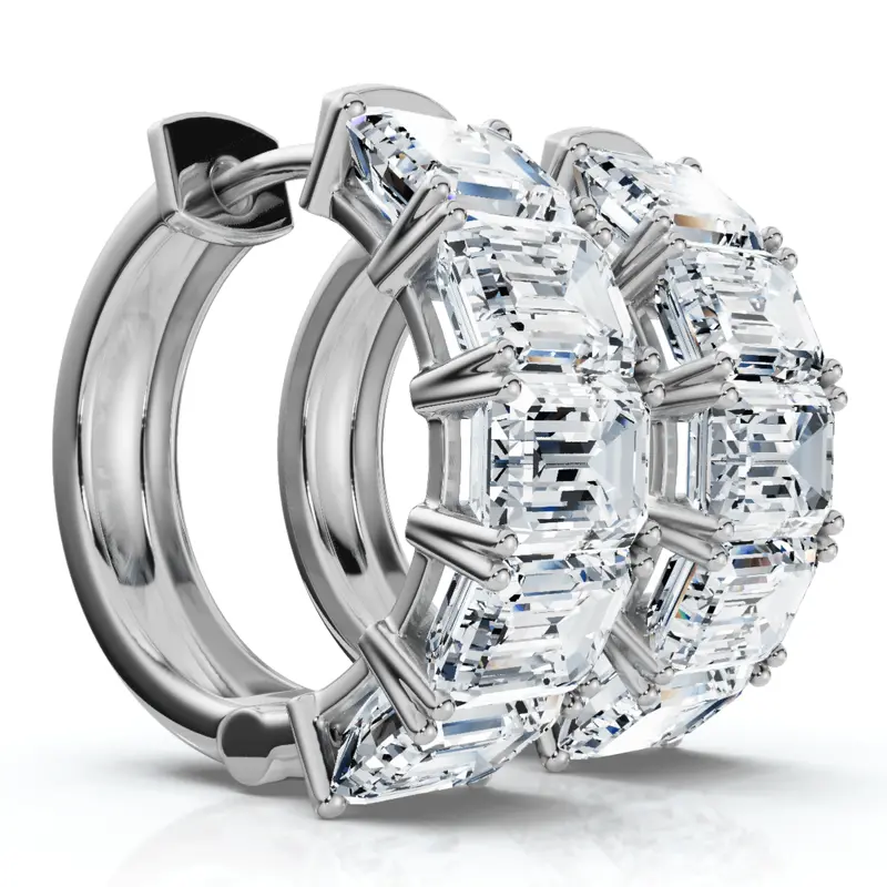 6Ct Emerald Cut Diamond Hoops 14K Gold Lab Grown Earrings 1