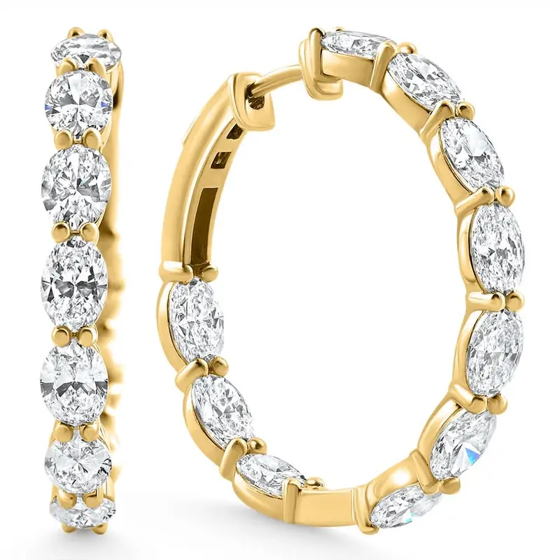 6Ct Tw Oval Diamond Inside Outside Hoops Vault Lock 14K Yellow Gold Lab Grown Size: 1" Tall 1