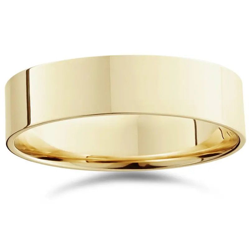 6Mm Flat High Polished Wedding Band 10K Yellow Gold Size Selectable 1