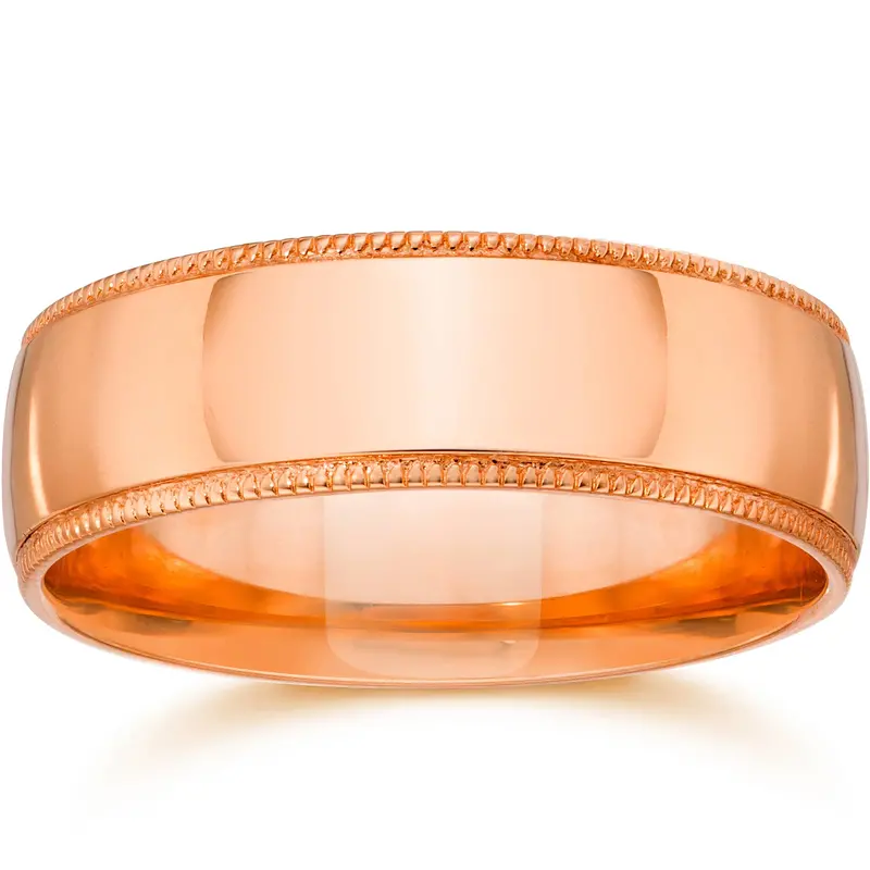 6Mm Milgrain 14K Rose Gold Polished Wedding Band Size Selectable 1