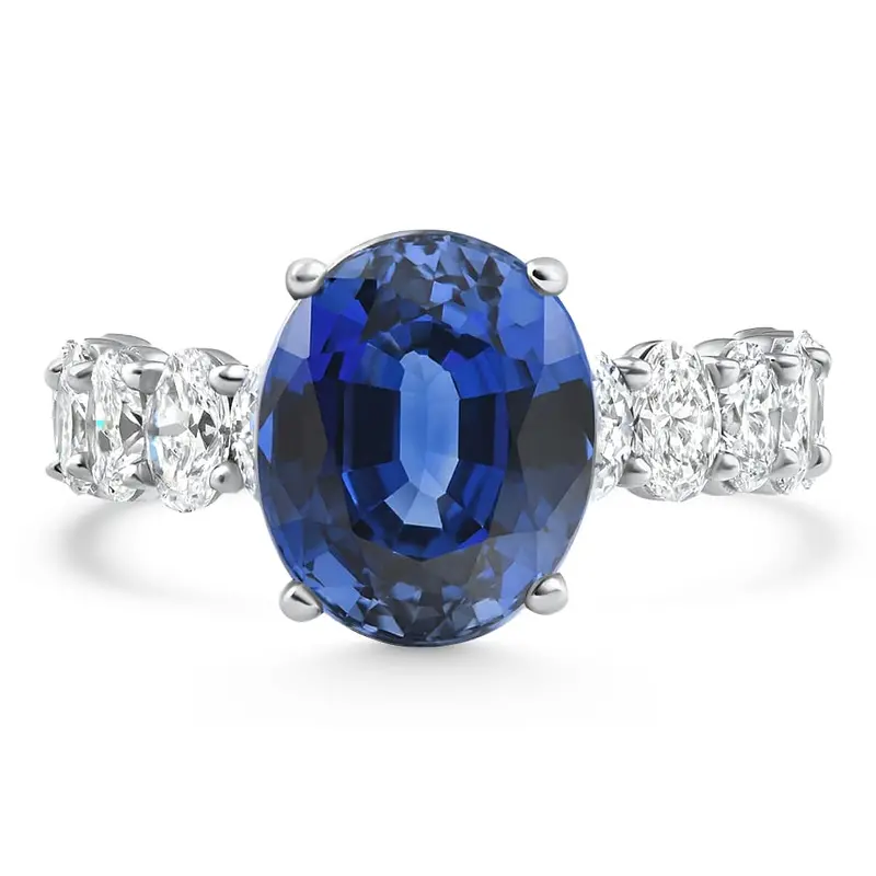 7 1/2Ct Oval Blue Sapphire Diamond Engagement Ring 14K Gold Lab Grown Size: 7 1
