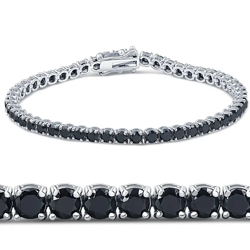7 1/4 Ct Black Diamond Tennis Bracelet 14K White Gold 7" 1