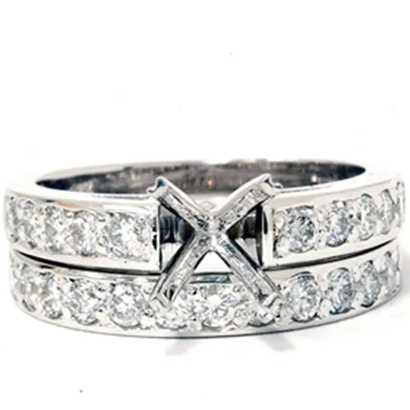 7/8Ct Diamond Semi Mount Ring Set 14K White Gold Size: 4 1