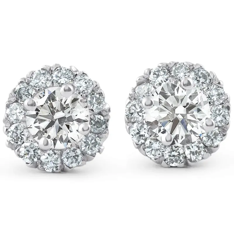 7/8Ct Halo Diamond Studs 14K White Gold 1