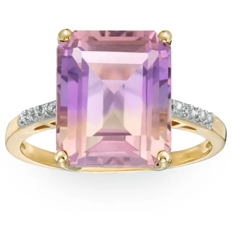 7 Ct Emerald Cut Amethyst Diamond Ring In 10K Yellow Gold 1
