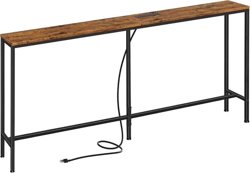 70 Inch Console Table With Outlet, Sofa Table With Charging Station, Narrow Entryway Table 1