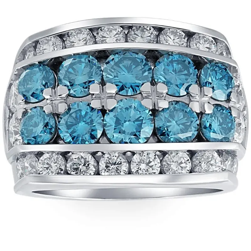 7Ct Blue Diamond Men's Four Row Anniversary Ring In 10K White Gold 1