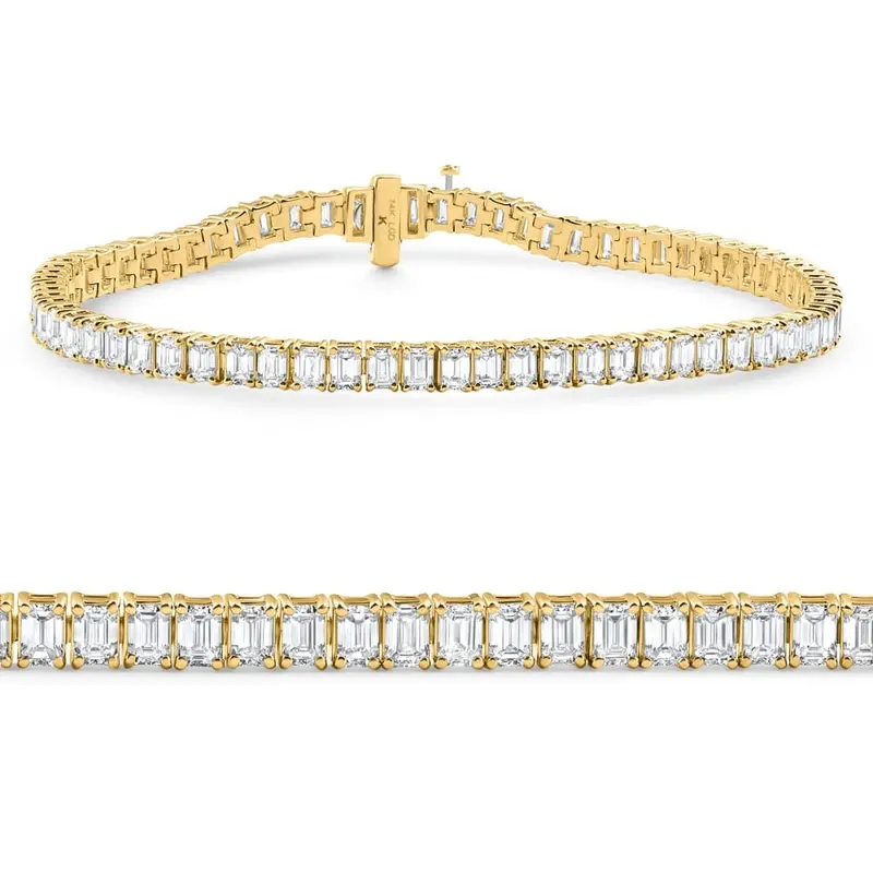 7Ct Emerald Cut Diamond Tennis Bracelet 7" 14K Yellow Gold Size: 7 1