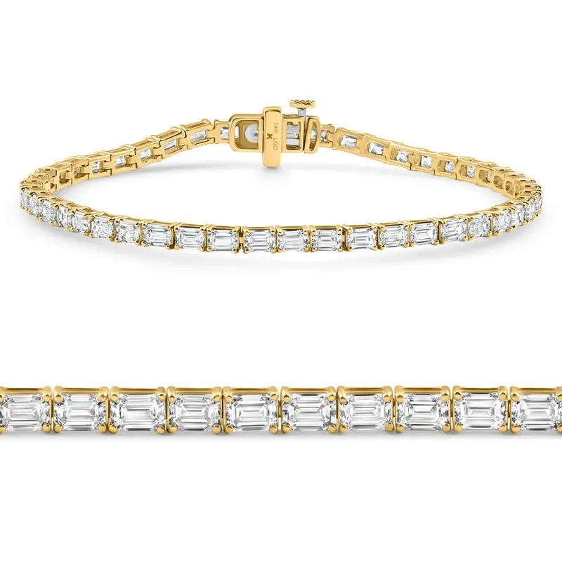7Ct Emerald Cut Diamond Tennis Bracelet 7" 14K Yellow Gold Size: 7 1