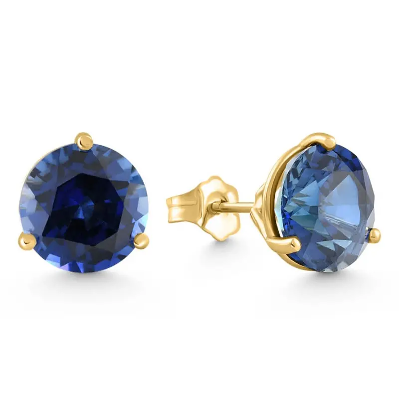 7Ct Round Blue Sapphire Studs 9Mm Women's 14K Earring 3 Prong Martini Lab Grown 1