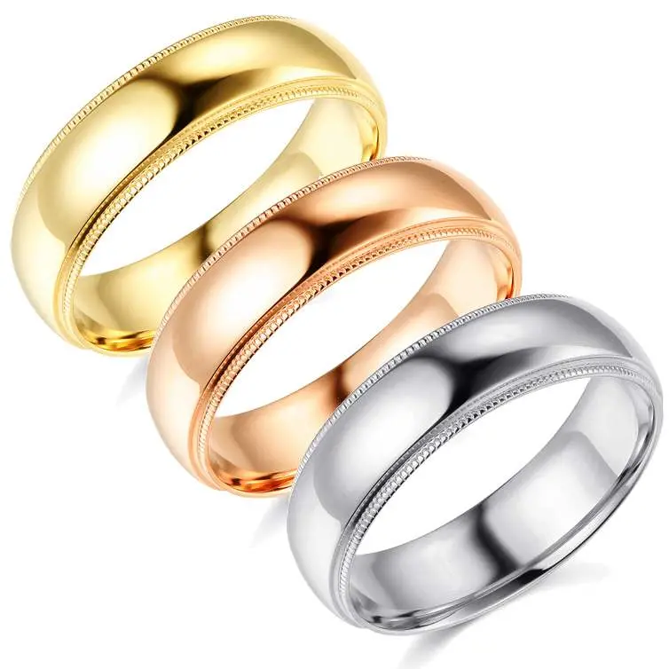 7Mm Milgrain Plain High Polished Dome Wedding Band 10K White, Yellow, Rose Gold 1
