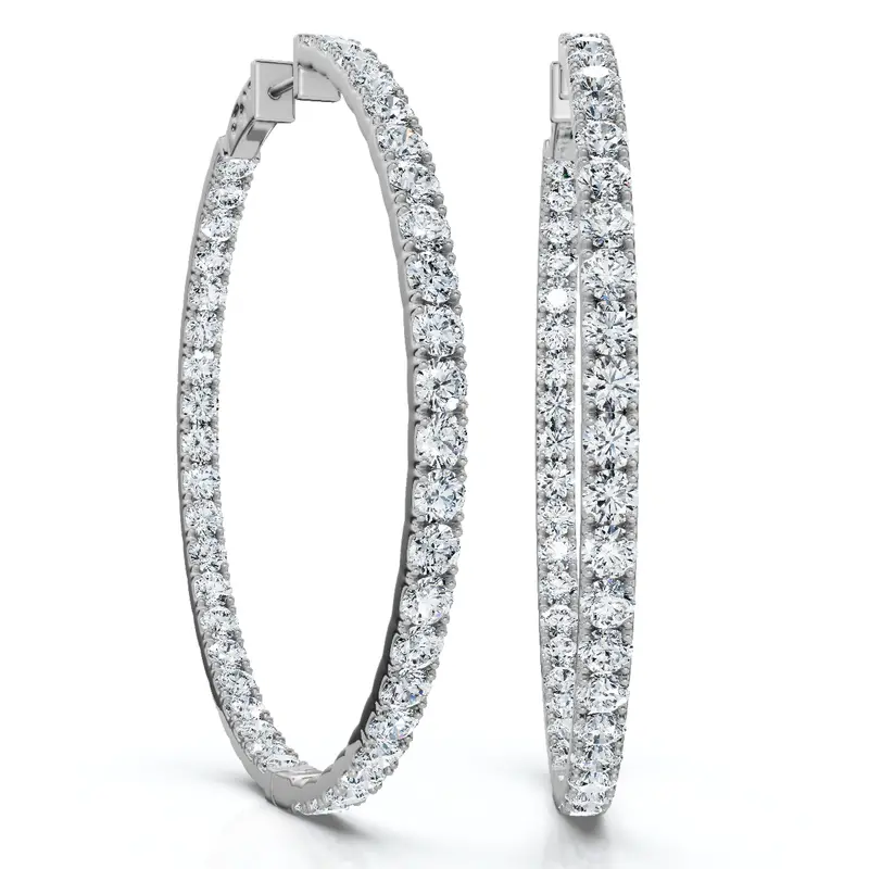8.00Ct 2" Diamond Inside Outside Hoops 14K White Gold Lab Grown 1