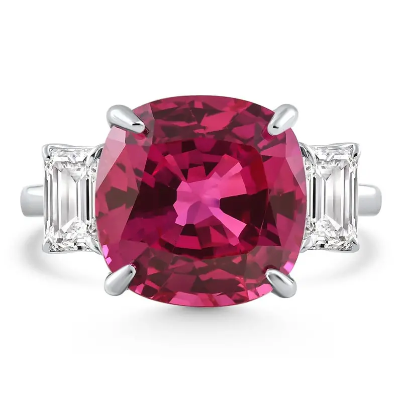 8.50Ct Cushion Ruby & Emerald Cut Diamond Ring 14K White Gold Lab Grown Size: 5.5 1