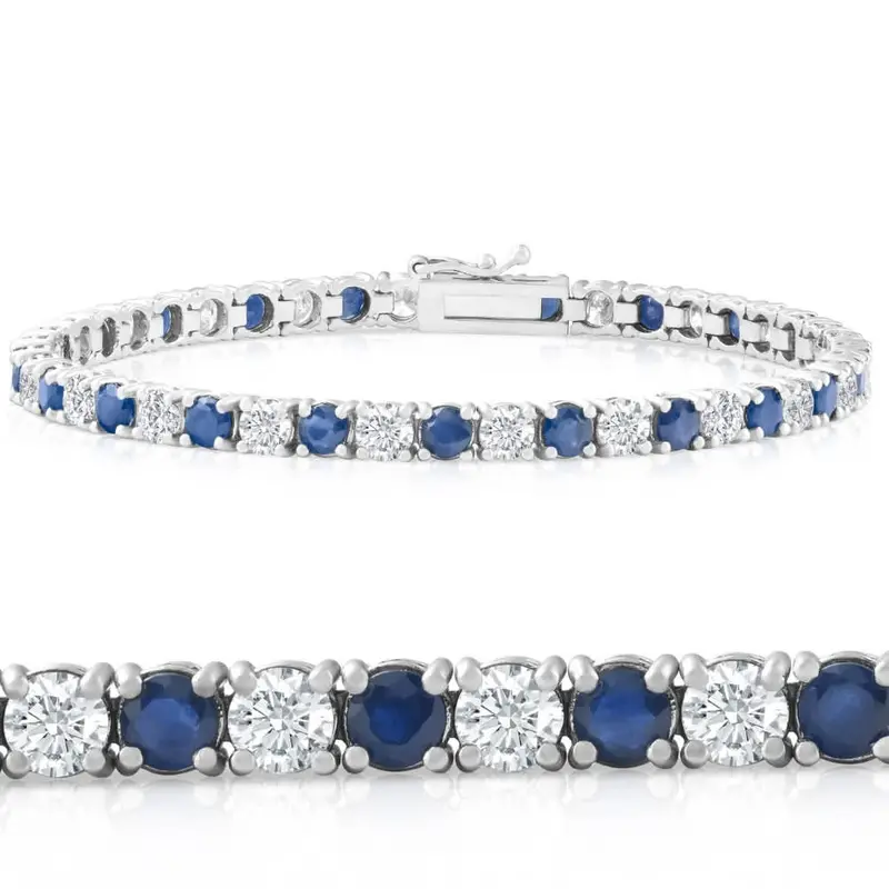 8 Ct Blue Sapphire & Diamond Tennis Bracelet 14K White Gold 1