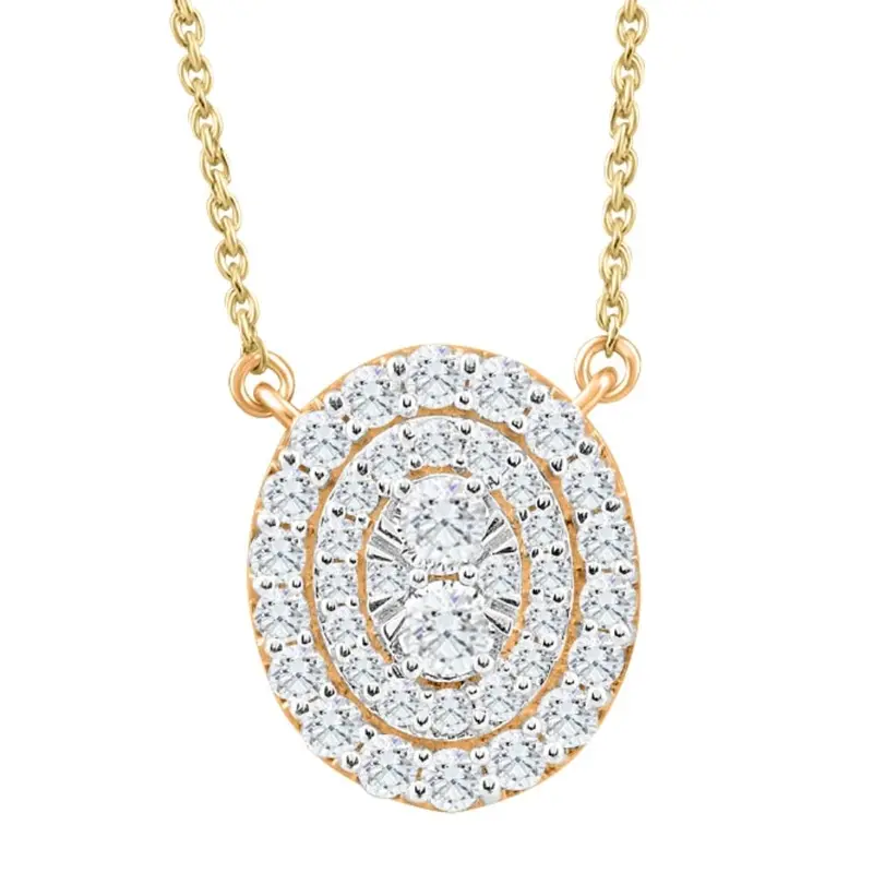 .85Ct Oval Diamond Halo Pendant Women's Yellow Gold Necklace 14Mm Tall Lab Grown 1