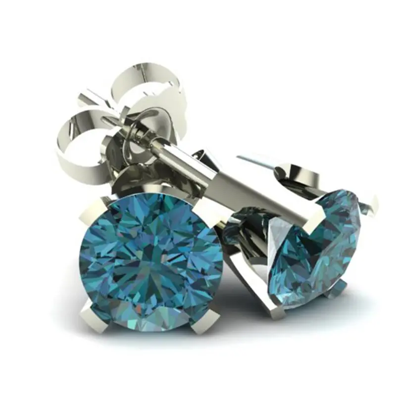.85Ct Round Brilliant Cut Heat Treated Blue Diamond Stud Earrings In 14K Gold Classic Setting 1