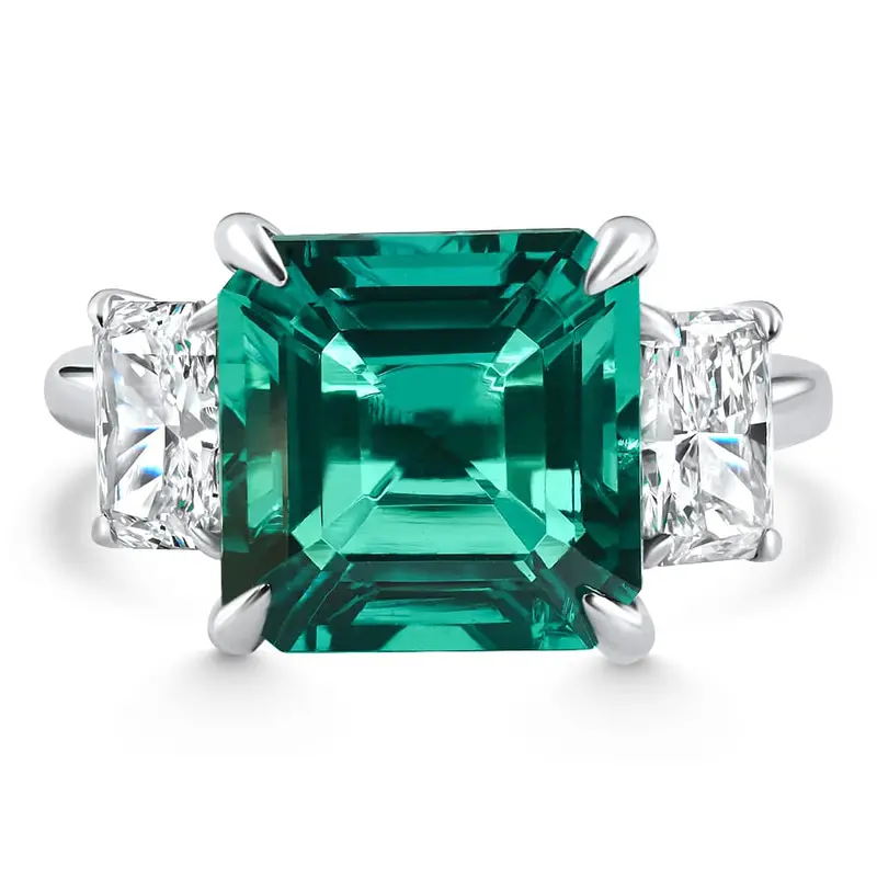 8Ct Asscher Cut Emerald & Diamond Ring 14K Gold Or Platinum Lab Grown 1