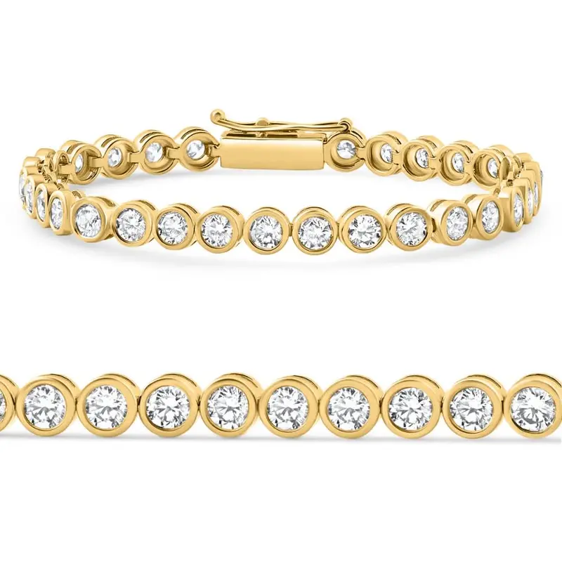 8Ct Bezel Diamond Tennis Bracelet Yellow Gold Lab Grown Size: 7 1