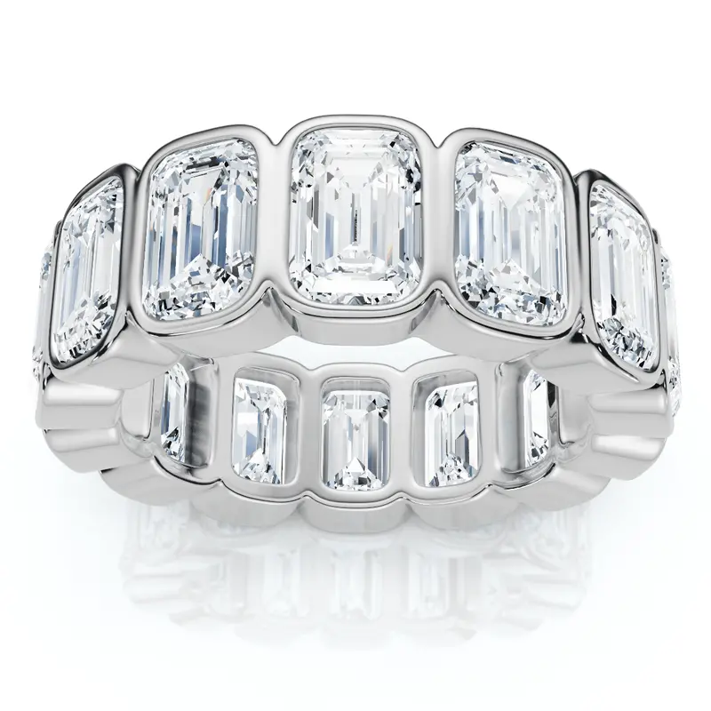 8Ct Emerald Cut Bezel Diamond Eternity Band 14K Gold/Pt Wedding Ring Lab Grown 1