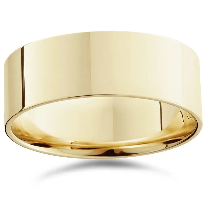 8Mm Flat High Polished Wedding Band 10K Yellow Gold Size Selectable 1