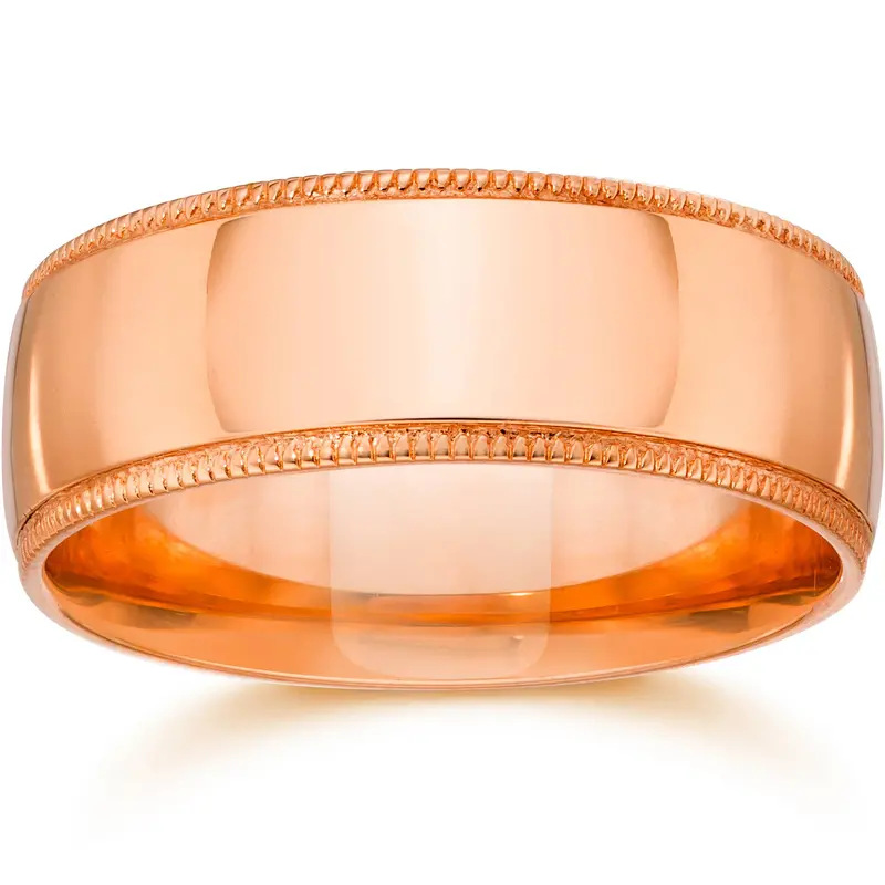 8Mm Milgrain 14K Rose Gold Polished Wedding Band Size Selectable 1