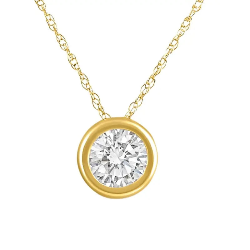 .90Ct Diamond Bezel Pendant Solitaire Necklace 14K Yellow Gold Lab Grown 1