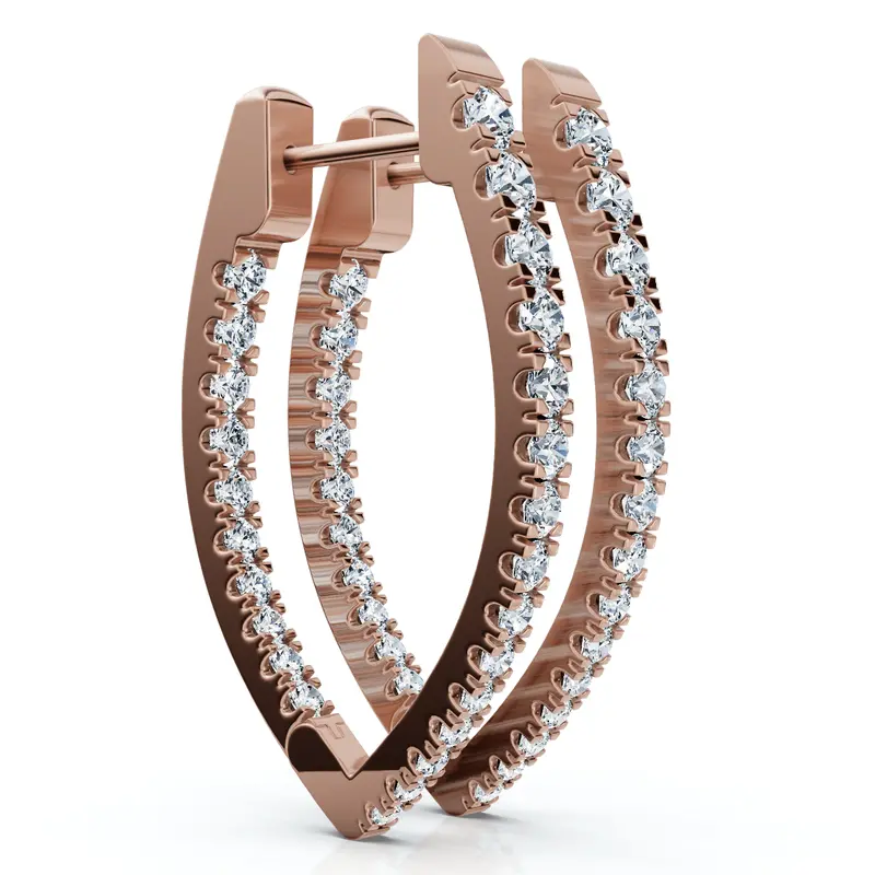 .90Ct Diamond Hoops Inside Outside Gold Lab Grown 1" Tall 1