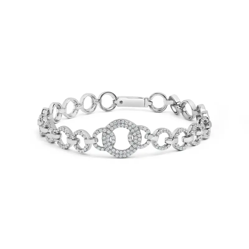 .925 Sterling Silver 1.00 Cttw Diamond Interlinking Open Circle Link Bracelet 1