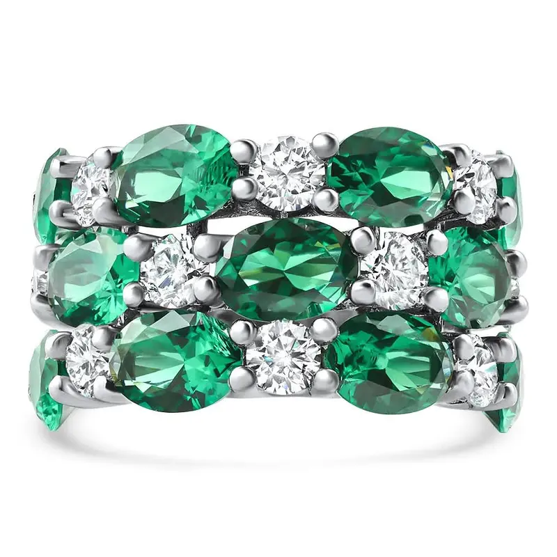 9Ct Emerald & Diamond Multi Row Diamond Anniversary Ring 14K Gold Lab Grown 1