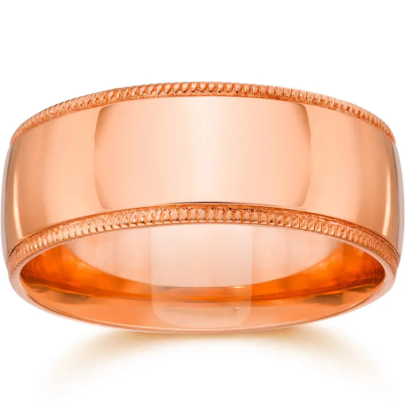 9Mm Milgrain 14K Rose Gold Polished Wedding Band Size Selectable 1