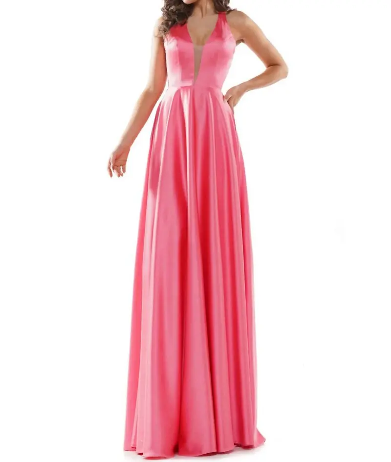 A-Line Satin Gown In Pink 1