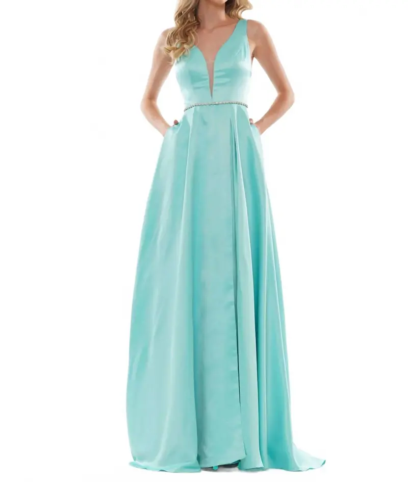 A-Line With Beaded Belt Gown In Mint 1