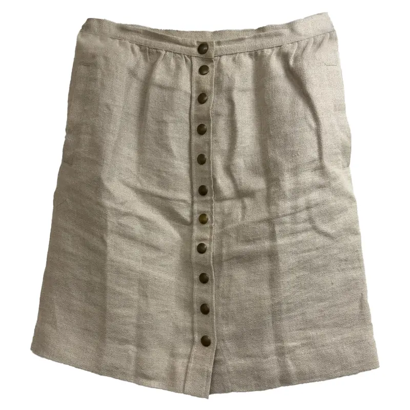 A.P.C. Button-Down Mini A-Line Skirt In Beige Linen 1