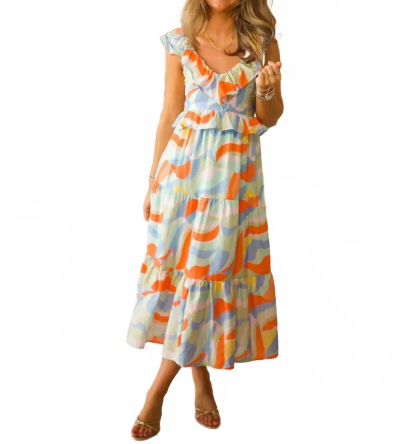 Abstract Print Maxi Dress In Blue/Orange Multi 1