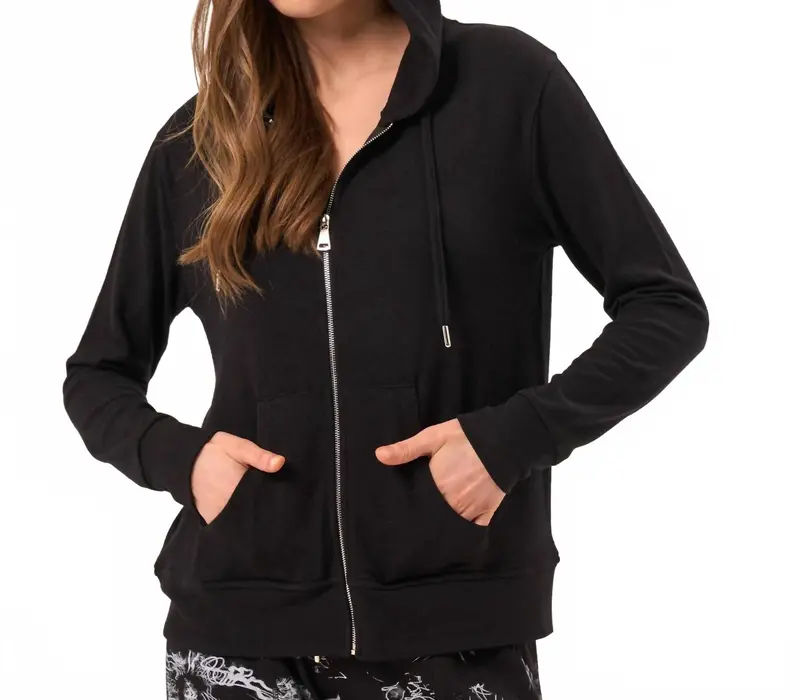 Abstract Print Zip Up Hoodie In Black 1
