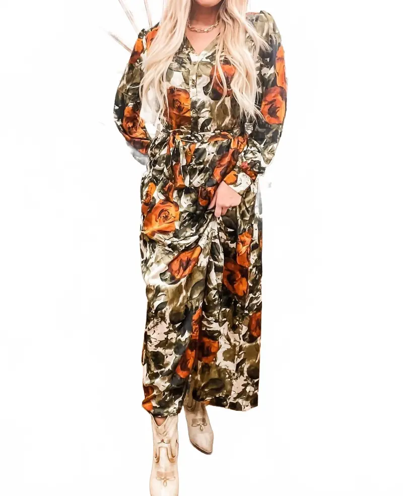 Abstract Rose Midi Dress - Plus In Rust/Olive 1