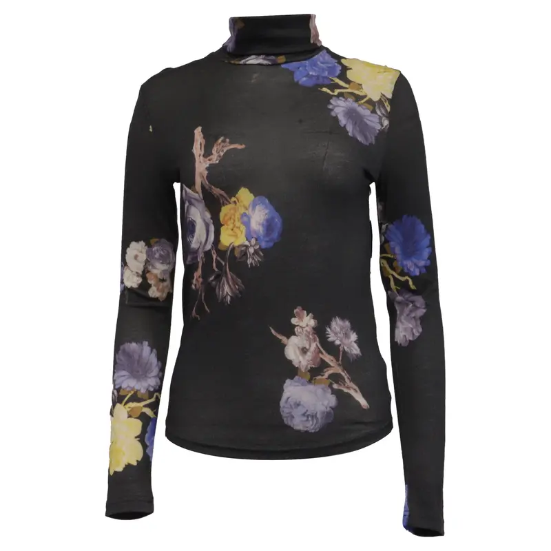 Acne Studios Cleo Turtleneck Top In Floral Print Wool 1