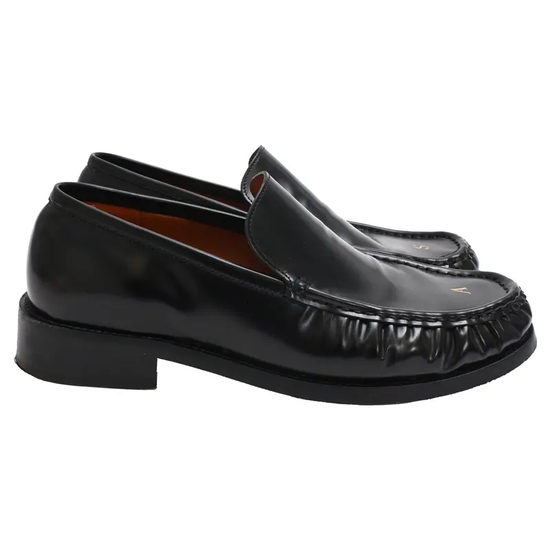 Acne Studios Logo Debossed Loafers In Black Calf Leather 1
