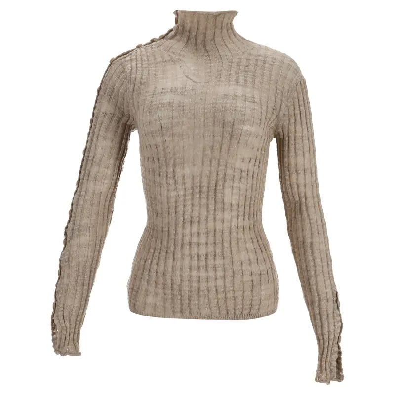 Acne Studios Ribbed-Knit Turtleneck Sweater In Beige Linen 1