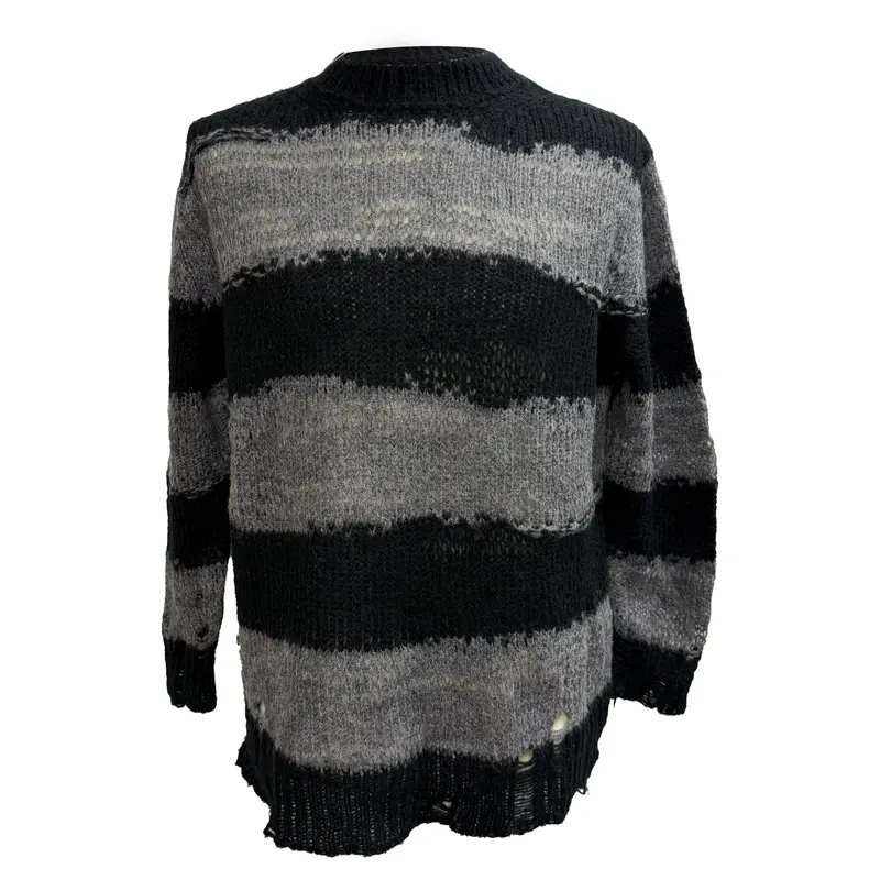 Acne Studios Striped Distressed Sweater In Grey Acrylic 1