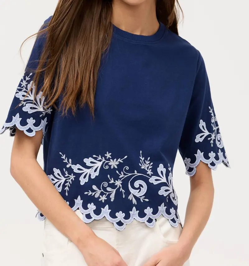 Addeline Elbow Sleeve Tee In Navy 1