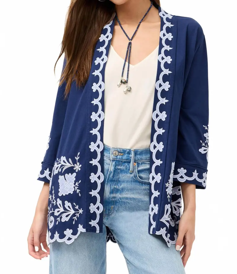 Addeline Jersey Kimono Coat In Navy 1
