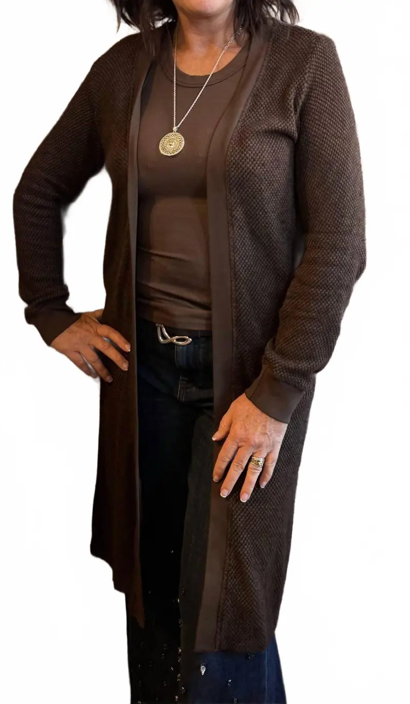 Adeline Sweater Midi Length Cardigan In Mahogany 1