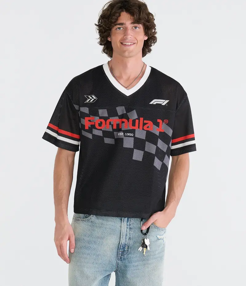 Aeropostale Formula 1 Checkered Flag Boxy V-Neck Jersey 1